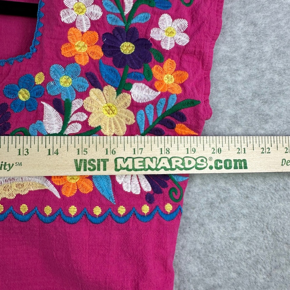YZXDORWJ Pink Cotton Floral Embroidered Mexican Boho Shift Dress Medium - Picture 3 of 14